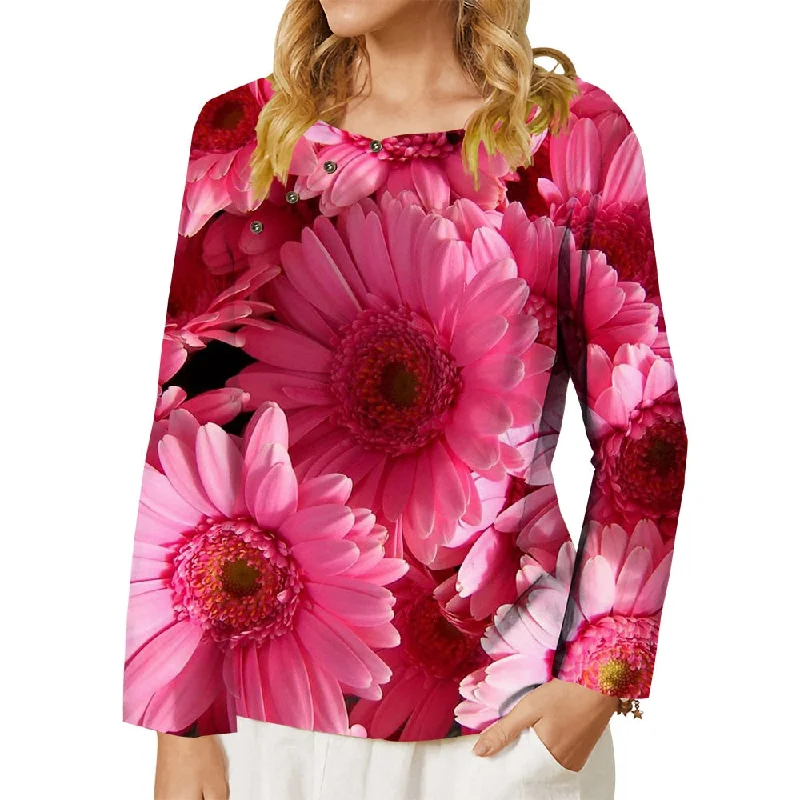 Amy Fashion - Pink Chrysanthemum Graphics 3D Printed T-shirt