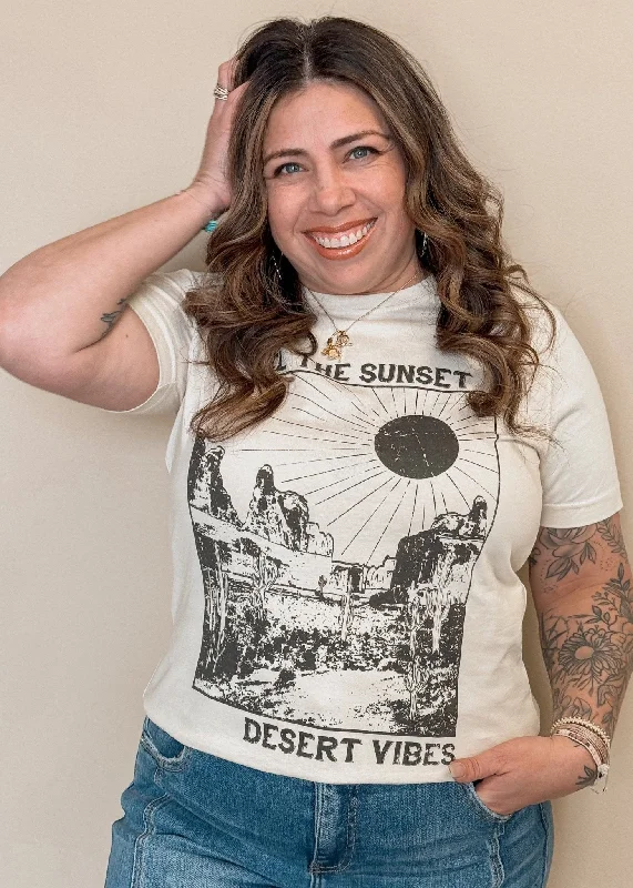 Feel The Sunset Desert Vibes Cotton Graphic Tee - Natural