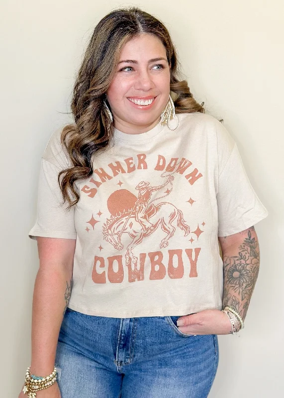 Simmer Down Cowboy Cotton Graphic Crop Tee