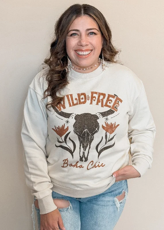 Wild & Free Cow Skull Cotton Graphic Sweatshirt