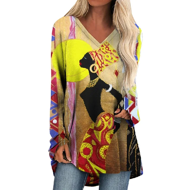 Amy Fashion - Long Sleeves African Female Pattern Tops