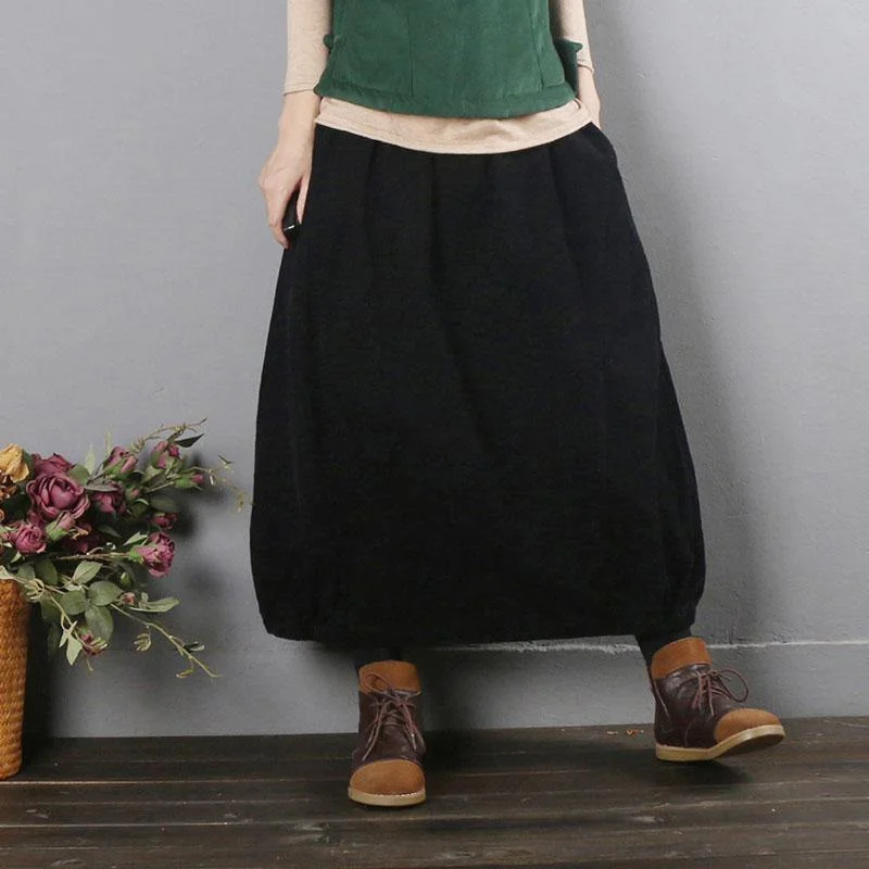 French elastic waist pockets clothes For Women black skirt fall