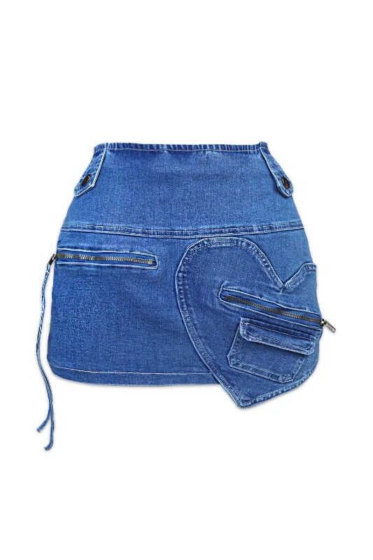 Queen of Hearts Mid Rise Denim Skirt