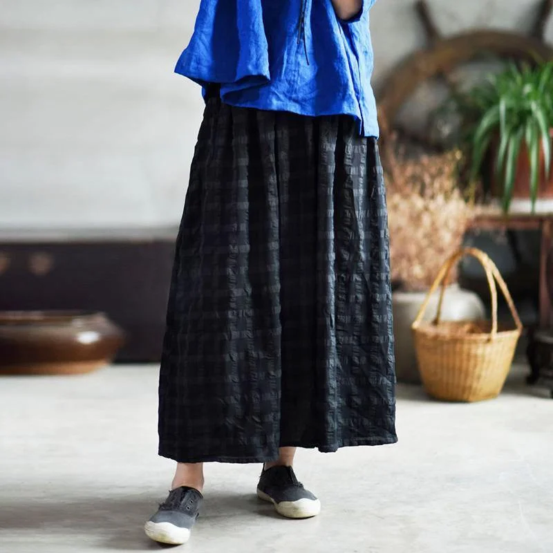 Style cotton Wardrobes Omychic Casual Loose Cotton Plaid Pleated Skirt