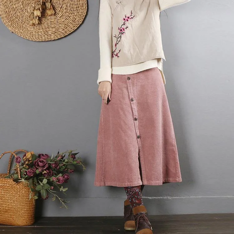 Women A line fall skirts Cotton quilting clothes Catwalk pink skirt