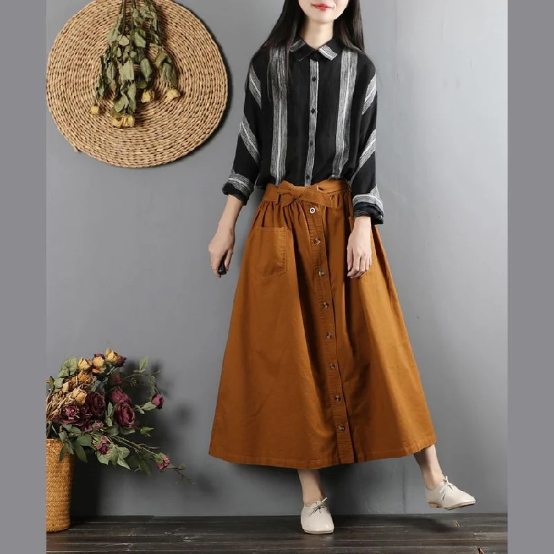 Women Elastic Waist Cotton Fall Clothes Fabrics Brown Art Skirts ( Limited Stock)