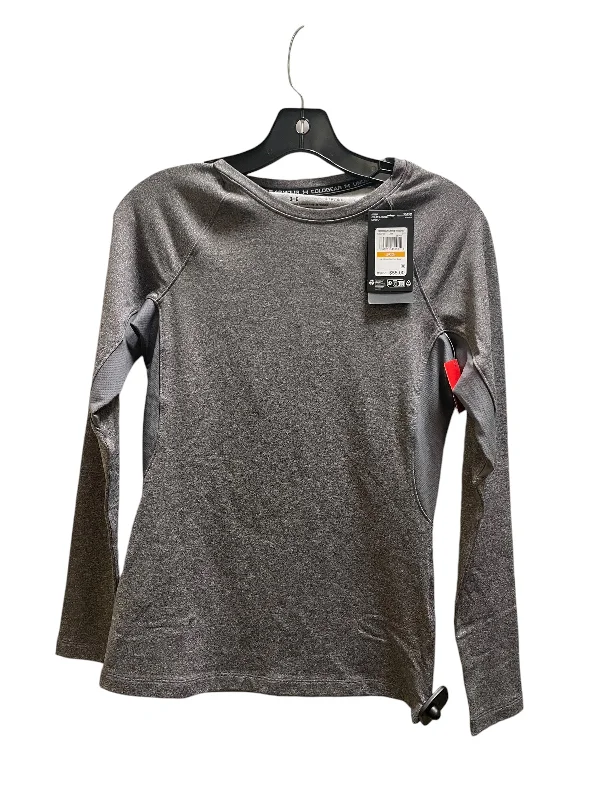 Athletic Top Long Sleeve Collar By Under Armour In Grey, Size: S