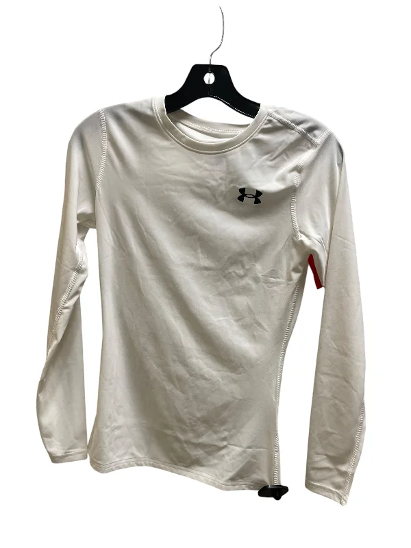 Athletic Top Long Sleeve Collar By Under Armour In White, Size: S