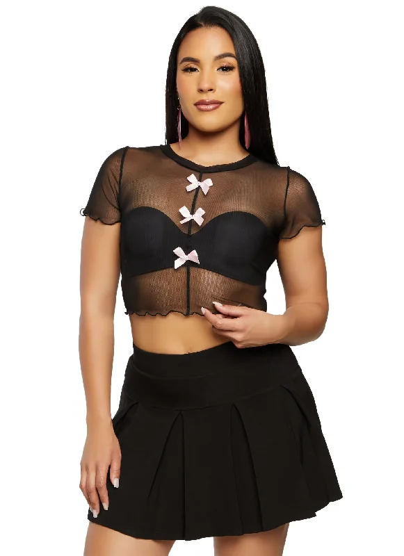 Mesh Bow Detail Crop Top