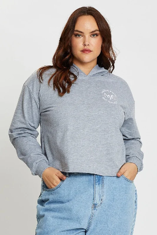 Grey Long Sleeve Hooded Sweat Top