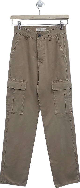 Stradivarius Beige Straight Leg Cargo Trousers In Stone UK 6