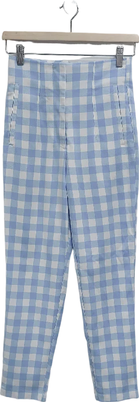 ZARA Blue Straight Leg Gingham Trousers UK XS