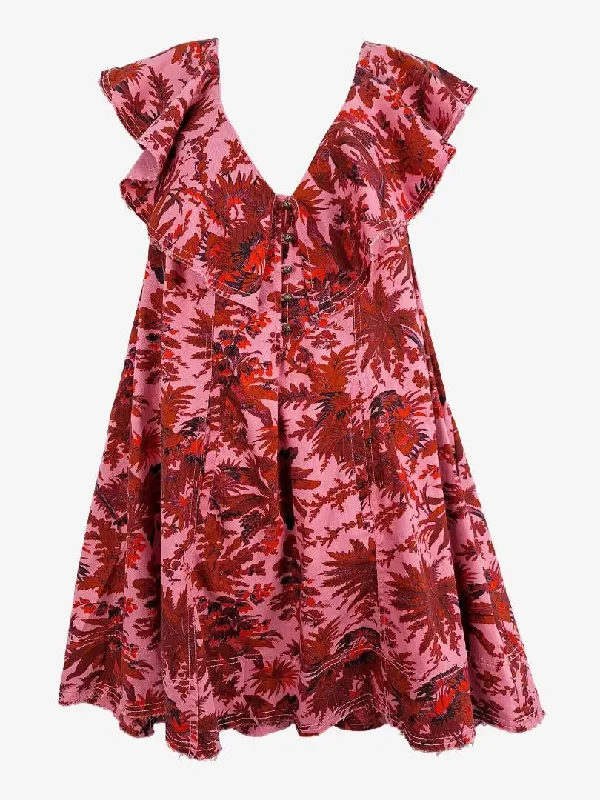 Anthropologie Pink Palm Holiday Mini Dress Size S