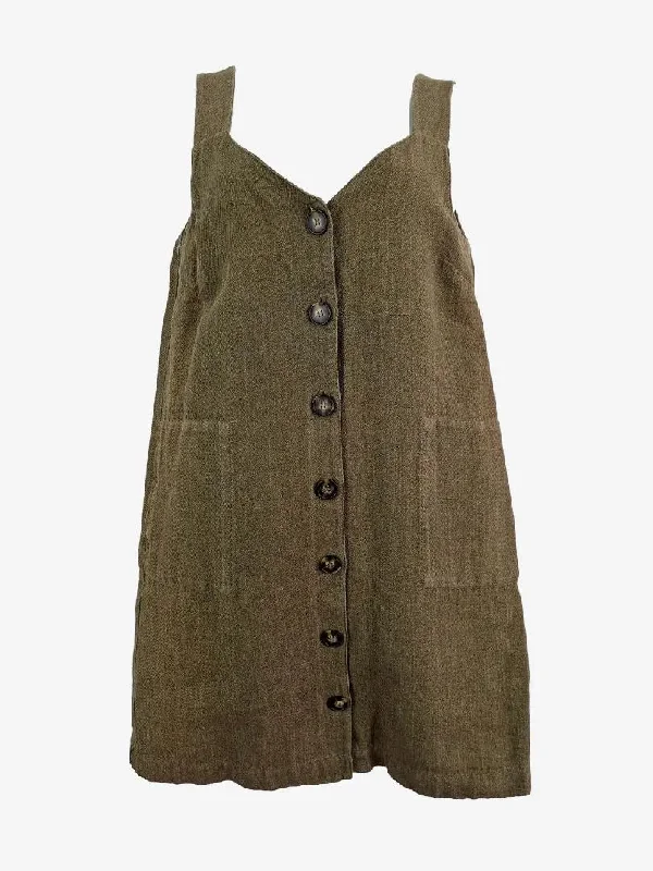 Country Road Khaki Linen Button up Shift Mini Dress Size 12