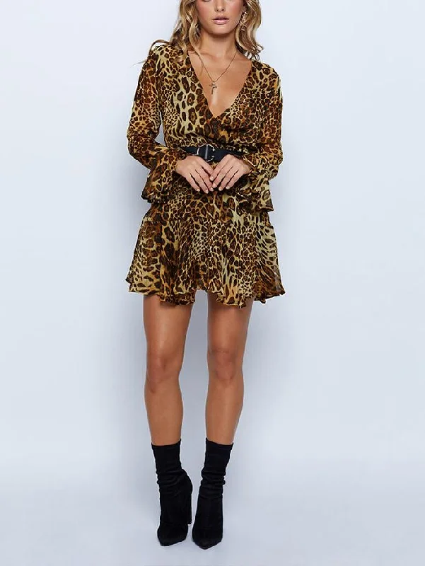 Emily Leopard Print Plunging Neck Mini Dress