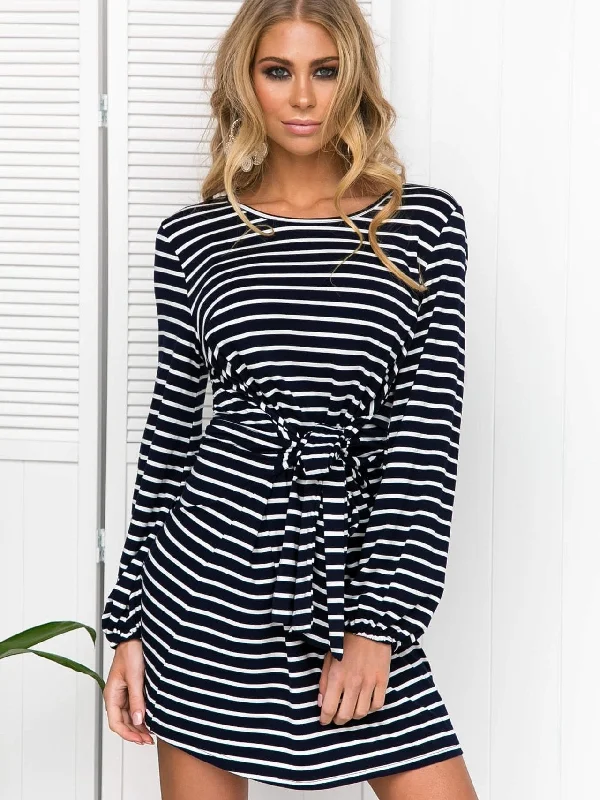 Stripe Boat Neck Slouchy Mini Dress