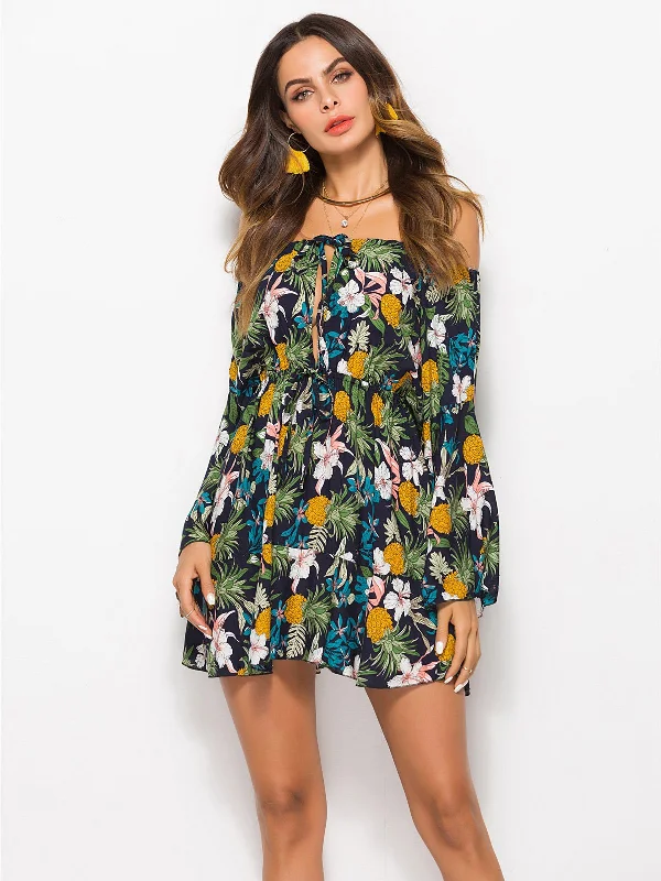 Summer Feels Pineapple Print Floral Mini Dress