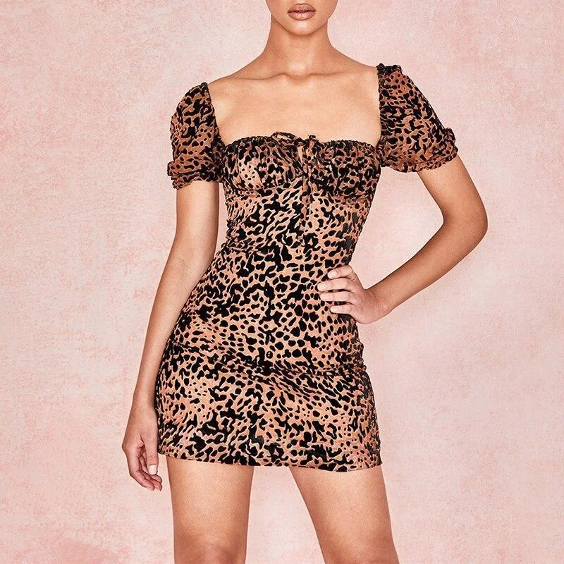 FashionSierra - Vintage leopard print dress Women night clubg party dress Summer 2019 Mini bodycon dresses Front lace up vestidos de festa