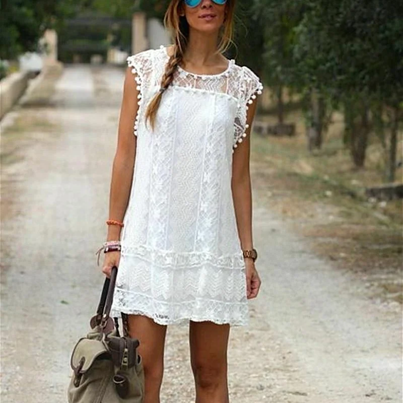 FashionSierra - Women Summer Short Mini Dress Lace Chiffon Dress