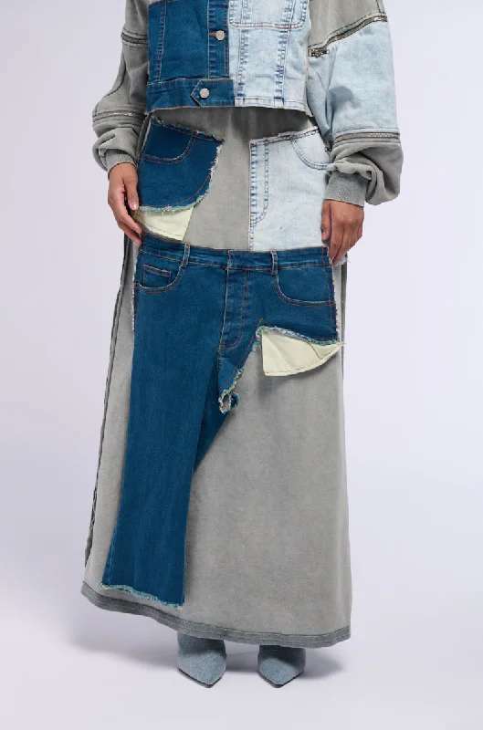 DENIM DREAMS ZIPPER DETAIL MAXI SKIRT