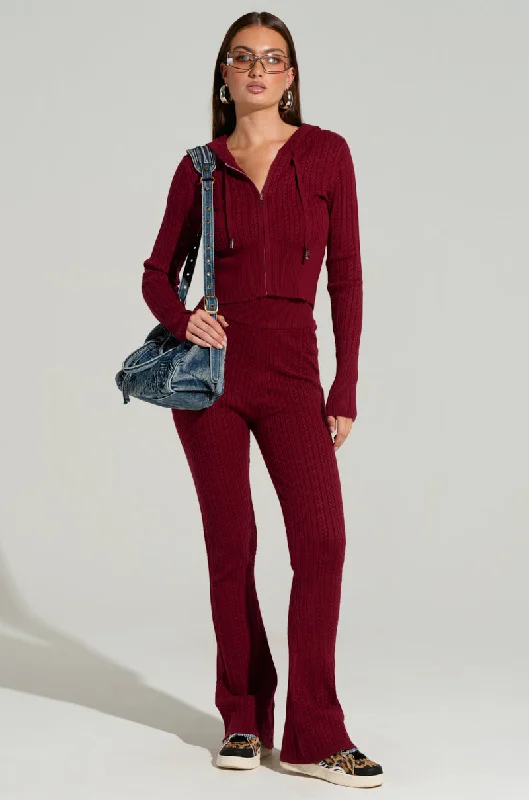 DREAM GIRL FLARE KNIT PANT IN BURGUNDY